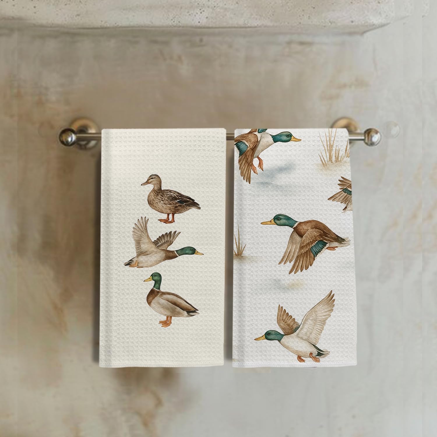 Duck Lover Gifts Kitchen & Hand Towels for Bathroom Set of 2,Gifts for Mallard Duck Decor Dish & Tea Towels for Kitchen, 16X24 Inch