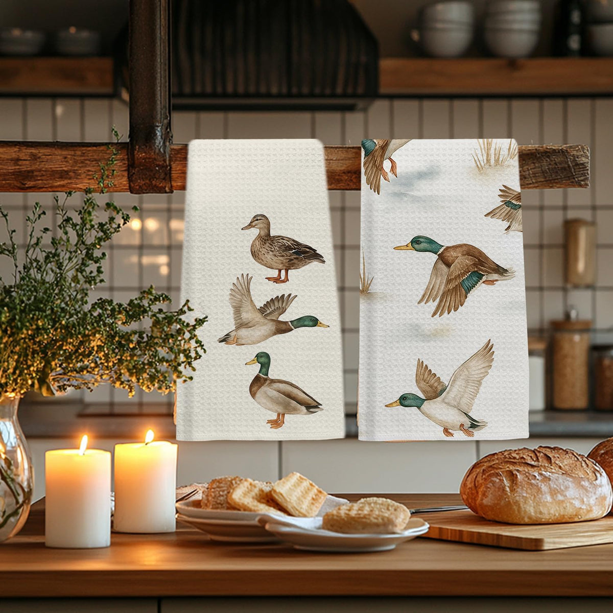 Duck Lover Gifts Kitchen & Hand Towels for Bathroom Set of 2,Gifts for Mallard Duck Decor Dish & Tea Towels for Kitchen, 16X24 Inch