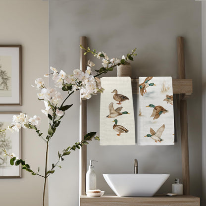 Duck Lover Gifts Kitchen & Hand Towels for Bathroom Set of 2,Gifts for Mallard Duck Decor Dish & Tea Towels for Kitchen, 16X24 Inch