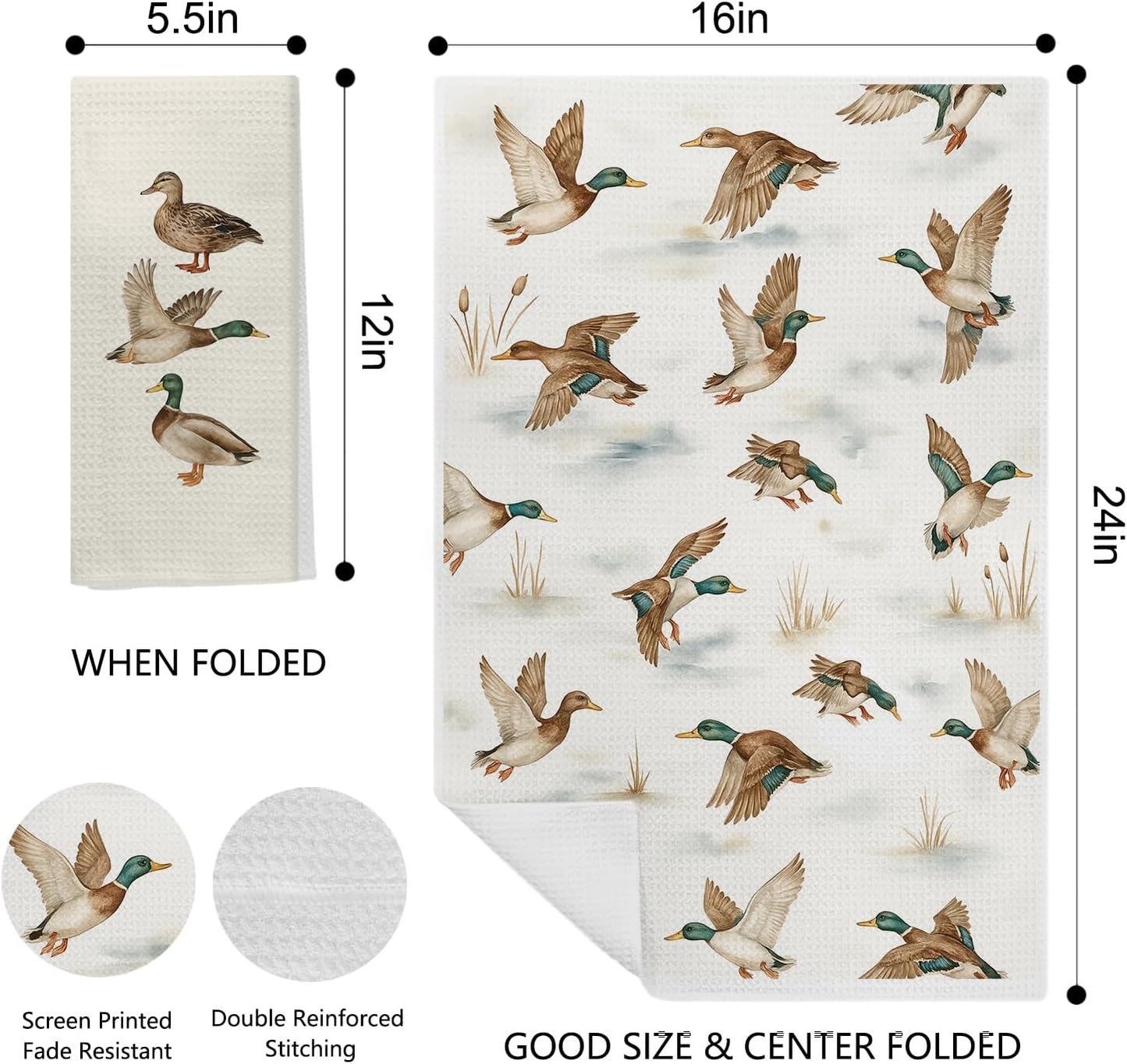 Duck Lover Gifts Kitchen & Hand Towels for Bathroom Set of 2,Gifts for Mallard Duck Decor Dish & Tea Towels for Kitchen, 16X24 Inch