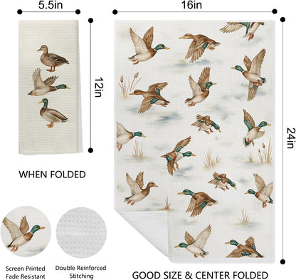 Duck Lover Gifts Kitchen & Hand Towels for Bathroom Set of 2,Gifts for Mallard Duck Decor Dish & Tea Towels for Kitchen, 16X24 Inch