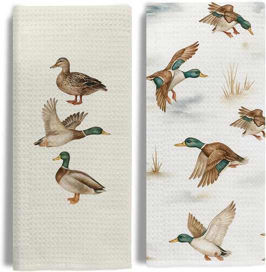 Duck Lover Gifts Kitchen & Hand Towels for Bathroom Set of 2,Gifts for Mallard Duck Decor Dish & Tea Towels for Kitchen, 16X24 Inch